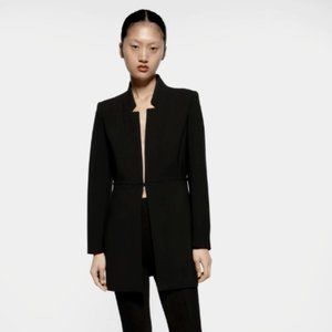 NWT ZARA WOMEN INVERTED LAPEL FROCK COAT LONG BLAZER BLACK 2188/676 XS-XXL